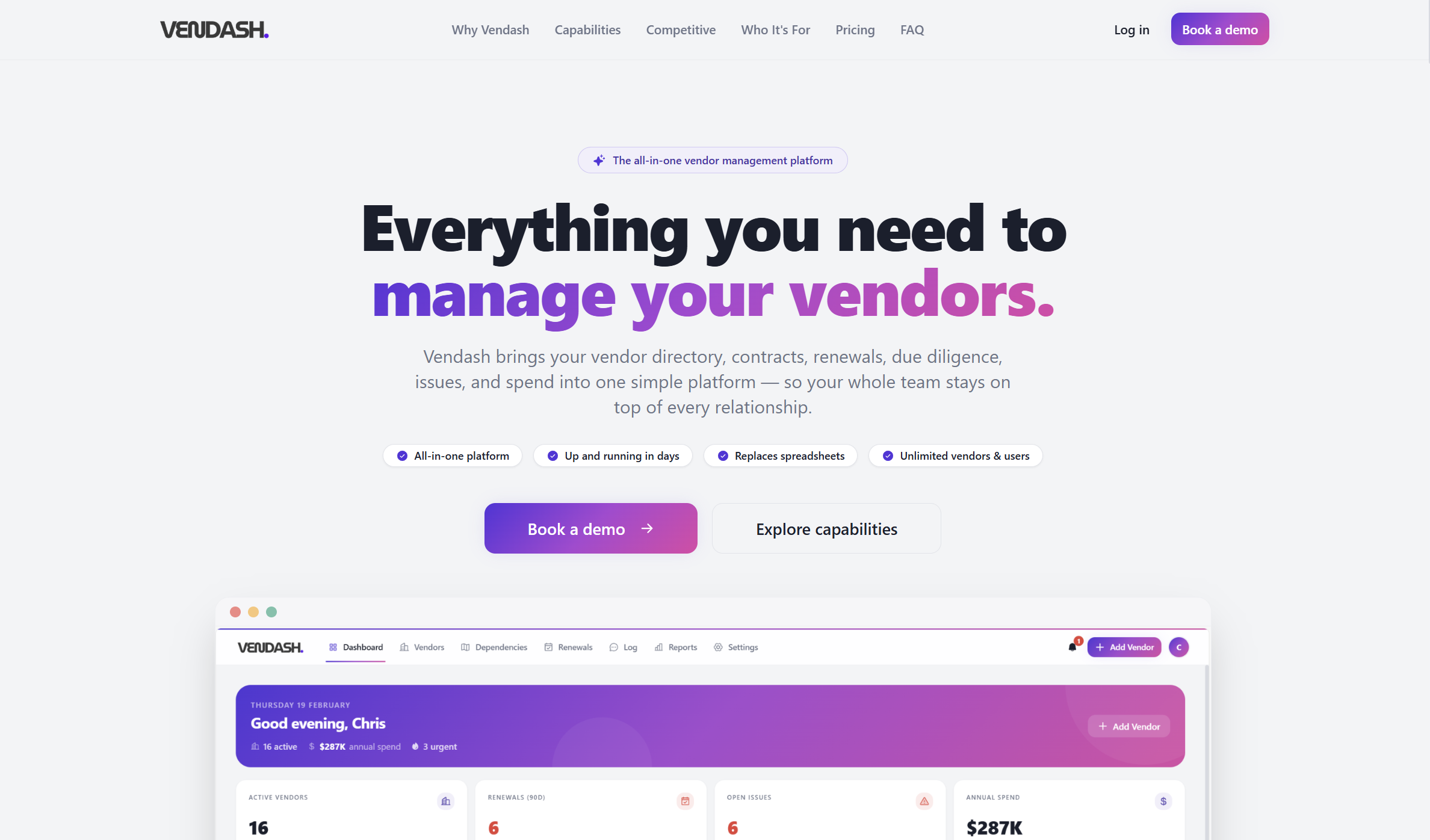 Vendash product screenshot